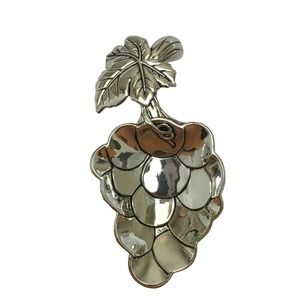 Small Metal Grape Cluster Leaf Tray Siver Tone Decorative Trinket Holder Decor